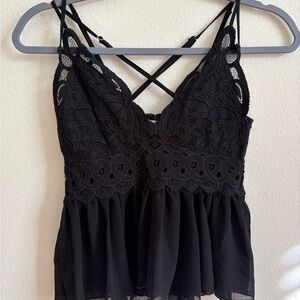 Love Tree Black Lace Camisole Top